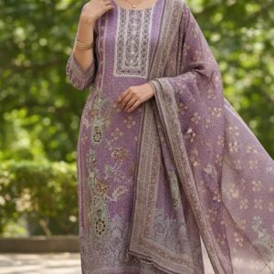 SKD Lavender Color Silk Blend Fabric Suit Set