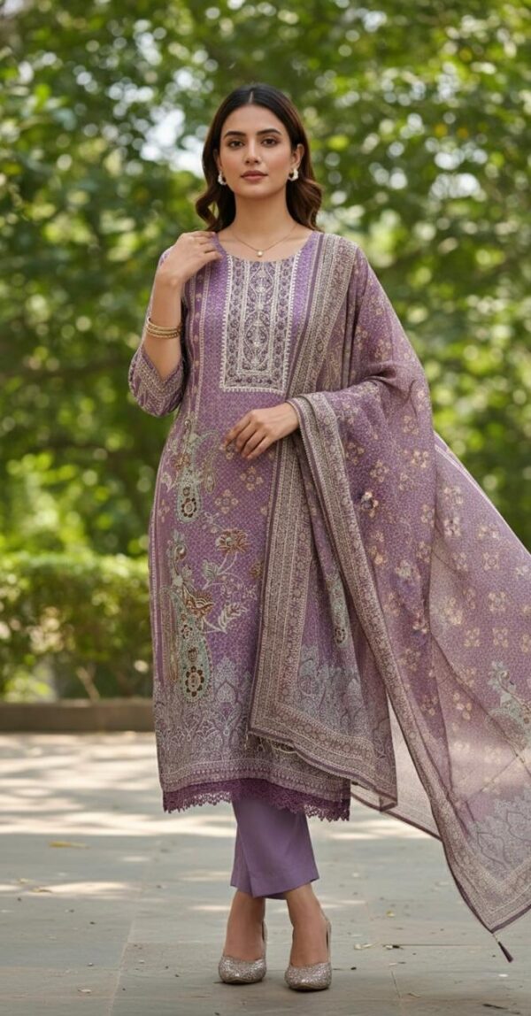SKD Lavender Color Silk Blend Fabric Suit Set