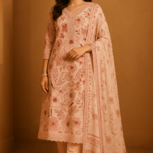 Peach cotton salwar kurta dupatta set for women
