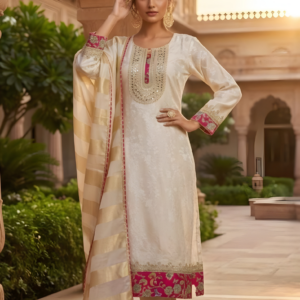SKD Jacquard Silk Suit Set – Cream