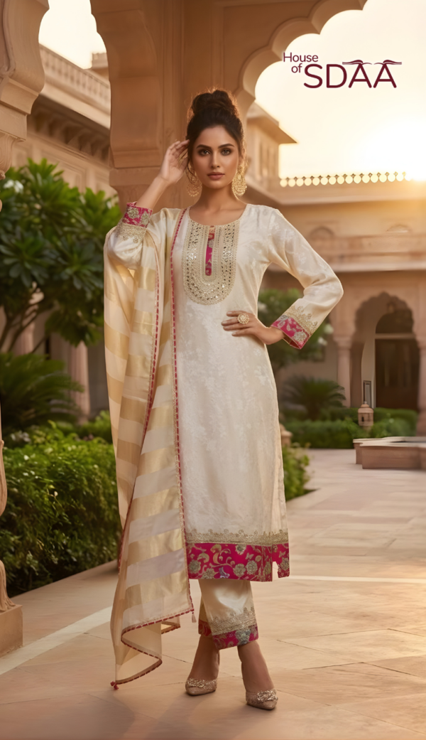 SKD Jacquard Silk Suit Set – Cream