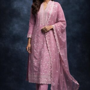 Salwar Kurta Dupatta Set Aqua Color Cotton Fabric