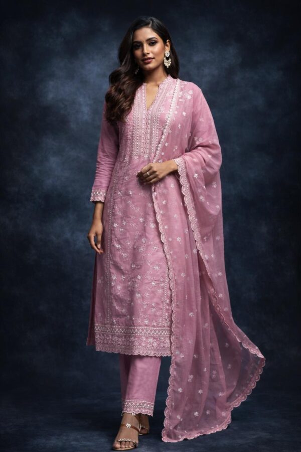 Salwar Kurta Dupatta Set Aqua Color Cotton Fabric