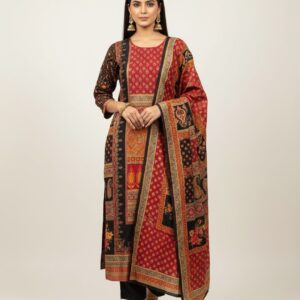 Black rust jacquard silk salwar kurta dupatta set for women