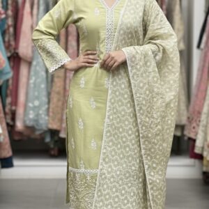 Pista green pure Banarasi salwar kurta dupatta set for women