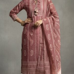 Rose pink Chanderi silk salwar kurta dupatta set for women