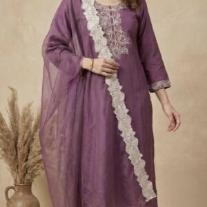 Salwar Kurta Dupatta Set Roman Silk Suit Set Violet